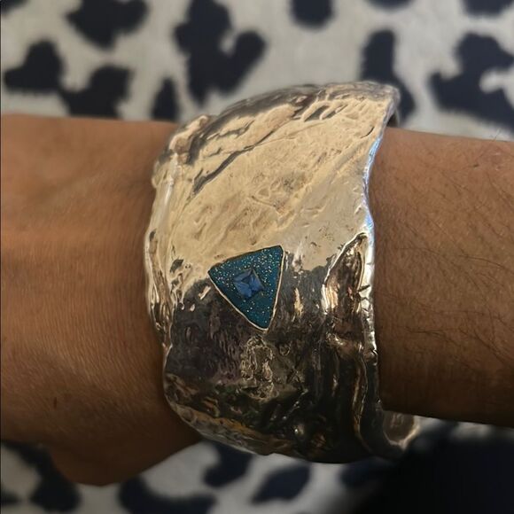 Sterling Silver Electrofoam Cuff Bracelet with Blue Triangle Accent